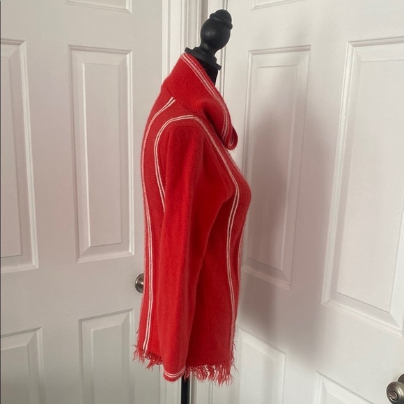 El Mar Vintage Red Cowl Neck Sweater with Vertical White Stripes - Picture 9 of 11